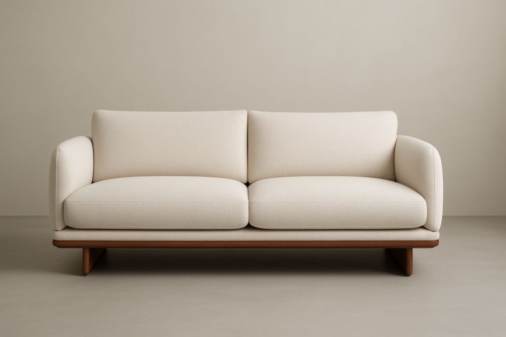 Canapé 2 places en tissu beige avec pieds en bois