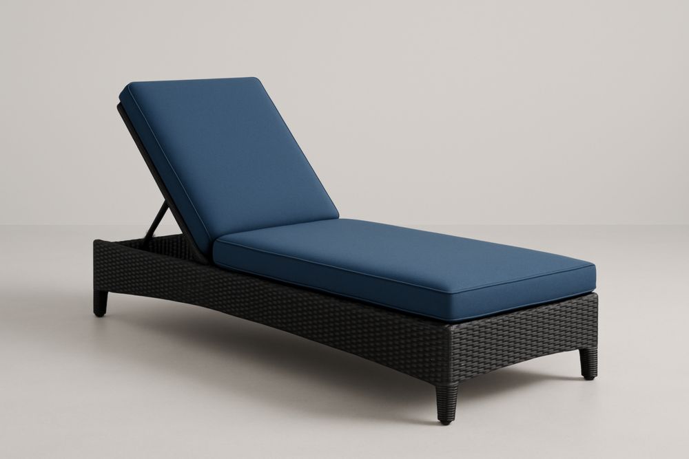 Lettino regolabile in rattan con cuscino blu-Modernformia