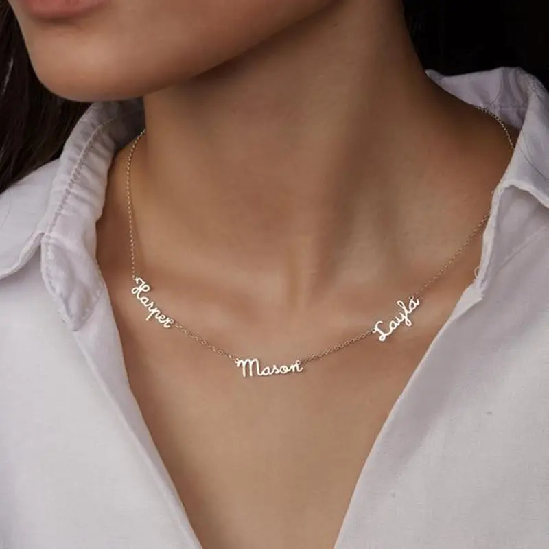 AS025 For Mother's Day Multiple Names Custom Cut Necklace Personalized Gift Stainless Steel Letter Necklace Anniversary Valentine's Day