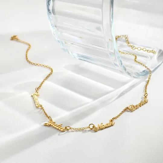 AS025 For Mother's Day Multiple Names Custom Cut Necklace Personalized Gift Stainless Steel Letter Necklace  Anniversary Valentine's Day