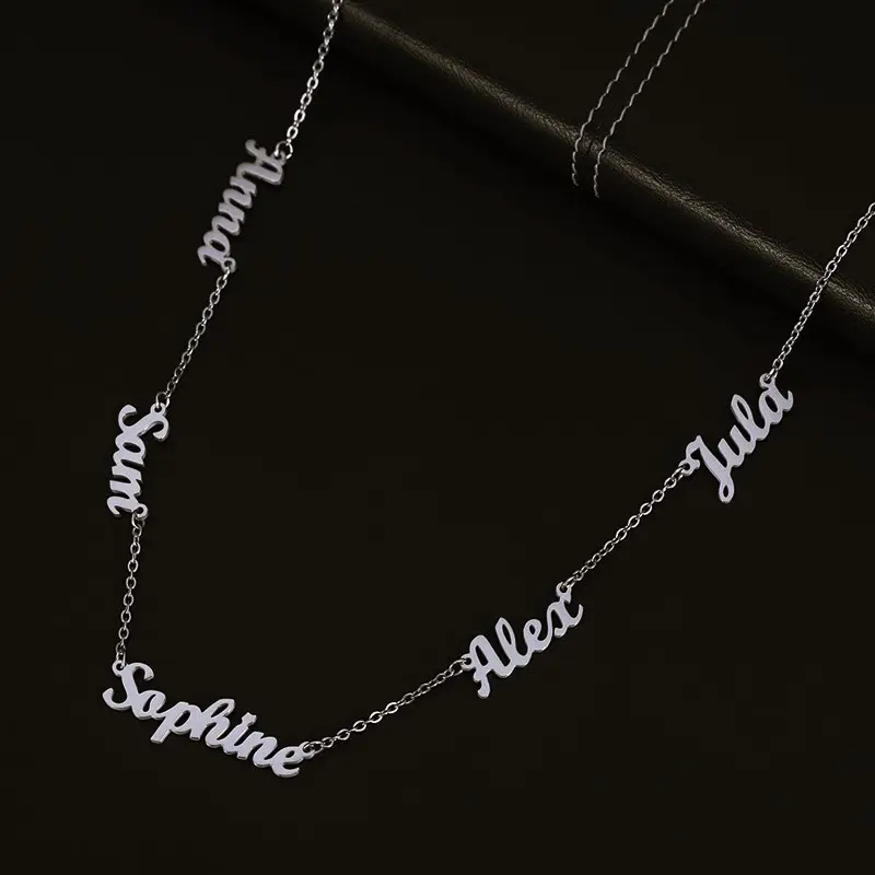 AS025 For Mother's Day Multiple Names Custom Cut Necklace Personalized Gift Stainless Steel Letter Necklace Anniversary Valentine's Day