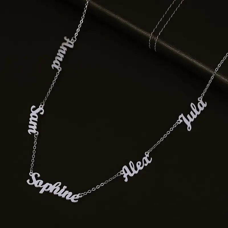 AS025 For Mother's Day Multiple Names Custom Cut Necklace Personalized Gift Stainless Steel Letter Necklace Anniversary Valentine's Day