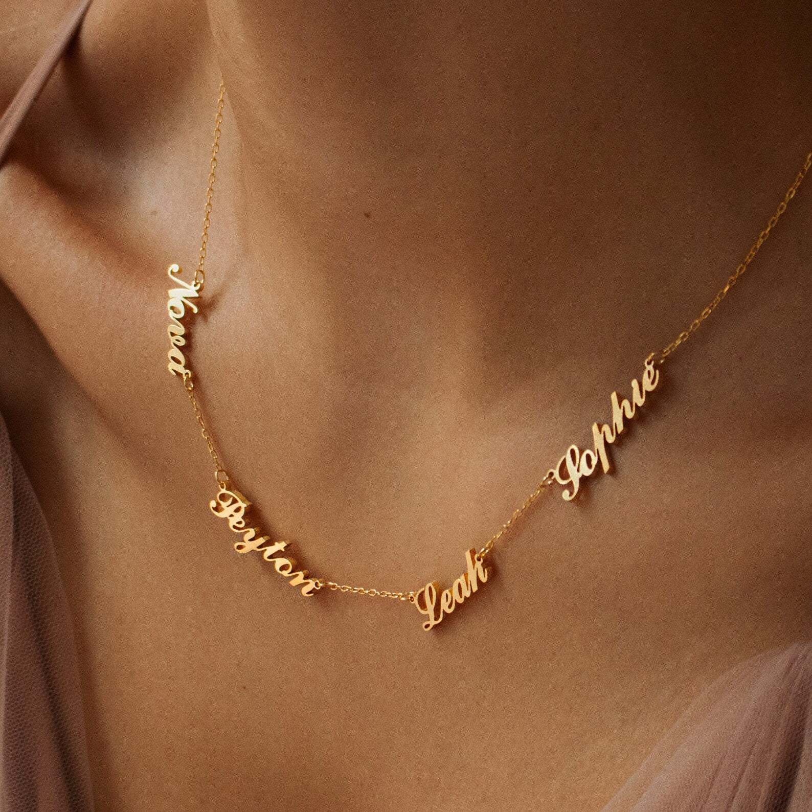 AS025 For Mother's Day Multiple Names Custom Cut Necklace Personalized Gift Stainless Steel Letter Necklace  Anniversary Valentine's Day