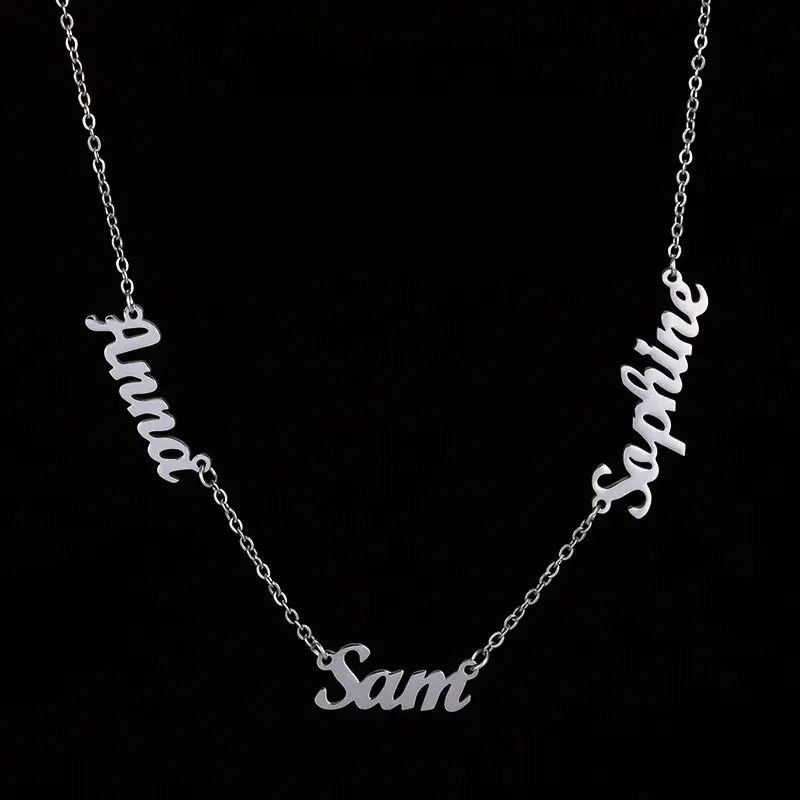 AS025 For Mother's Day Multiple Names Custom Cut Necklace Personalized Gift Stainless Steel Letter Necklace Anniversary Valentine's Day