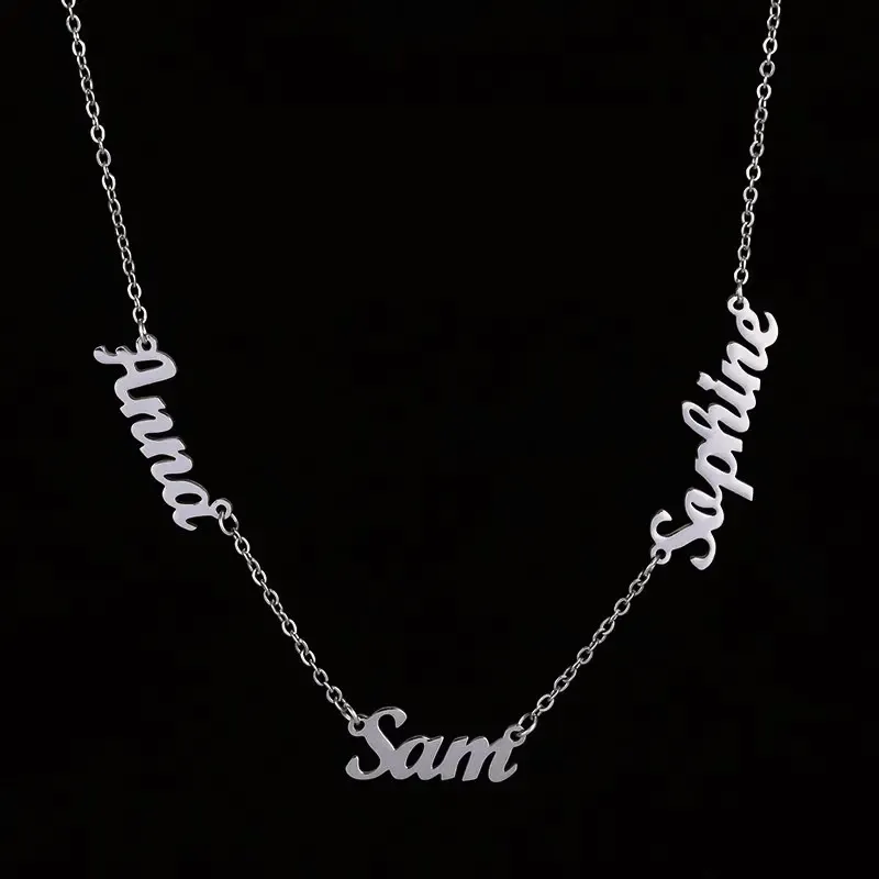 AS025 For Mother's Day Multiple Names Custom Cut Necklace Personalized Gift Stainless Steel Letter Necklace Anniversary Valentine's Day