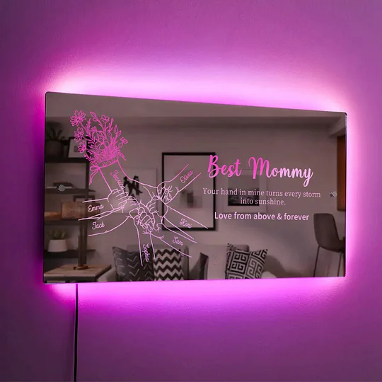 🌈Hand in Hand Personalized Mom and Kids Personalized Mirror Light - 👩‍👧‍👦Creative Christmas Gift