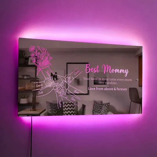 🌈Hand in Hand Personalized Mom and Kids Personalized Mirror Light - 👩‍👧‍👦Creative Christmas Gift