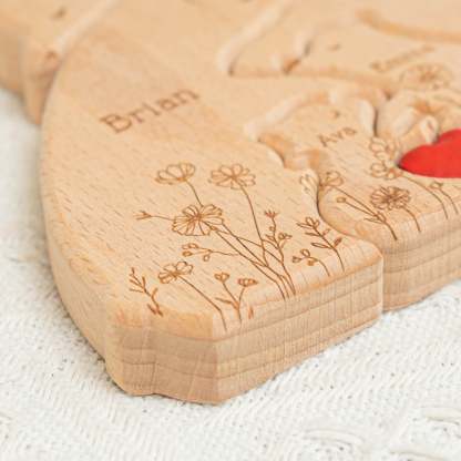 Hugging Bear Family Floral Version - Personalized Wooden Bear Family Puzzle - Gift For Mom