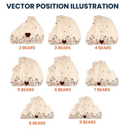 Hugging Bear Family Floral Version - Personalized Wooden Bear Family Puzzle - Gift For Mom