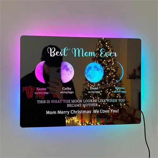 🎁Custom Led Mirror Light Frame With Text And Date-Mom's Universe