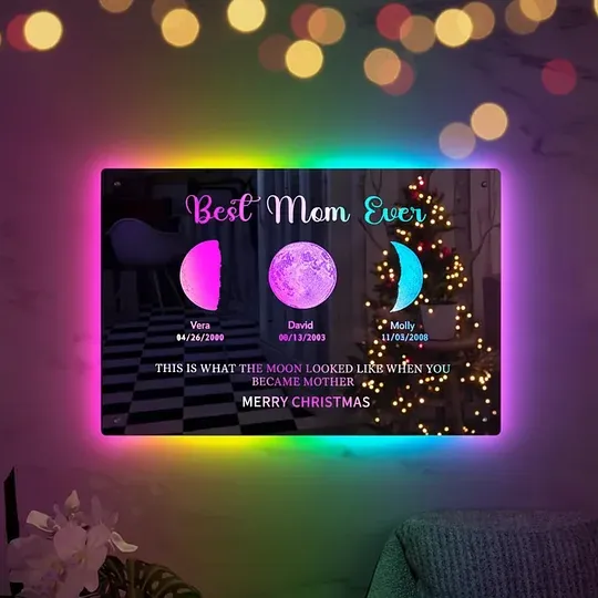 🎁Custom Led Mirror Light Frame With Text And Date-Mom's Universe