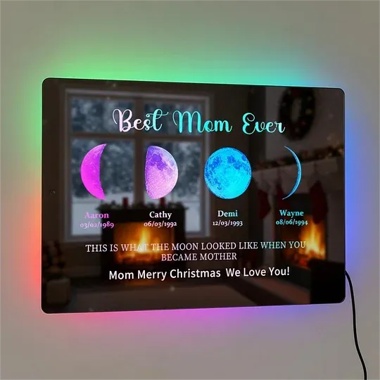 🎁Custom Led Mirror Light Frame With Text And Date-Mom's Universe