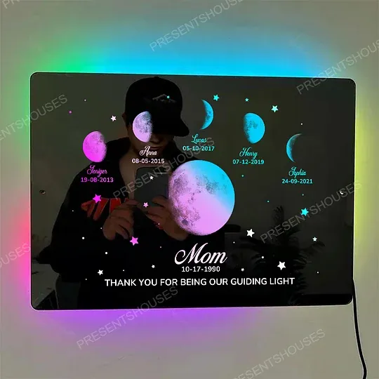 Mom's Exclusive Galaxy Mirror Lamp - Customized Moon Phases for Kids and Moms