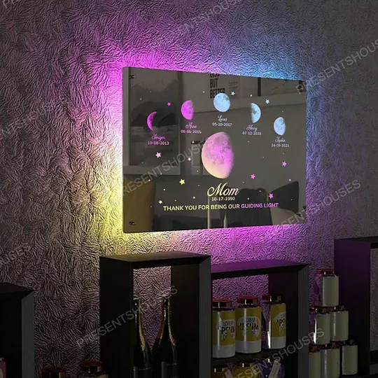 Mom's Exclusive Galaxy Mirror Lamp - Customized Moon Phases for Kids and Moms