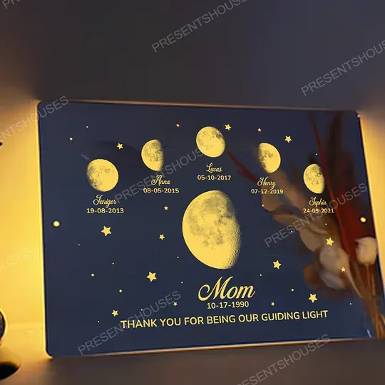 Mom's Exclusive Galaxy Mirror Lamp - Customized Moon Phases for Kids and Moms