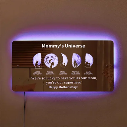🌔Customized Mother Moon Phase Art And Character Silhouette Horizontal Mirror Lamp