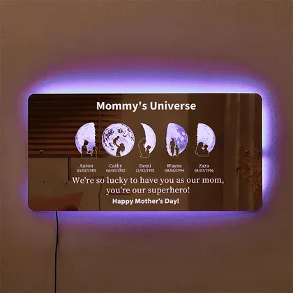 🌔Customized Mother Moon Phase Art And Character Silhouette Horizontal Mirror Lamp