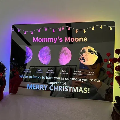 ✨Custom Led Mirror Light Frame with text and date - mommy's moons