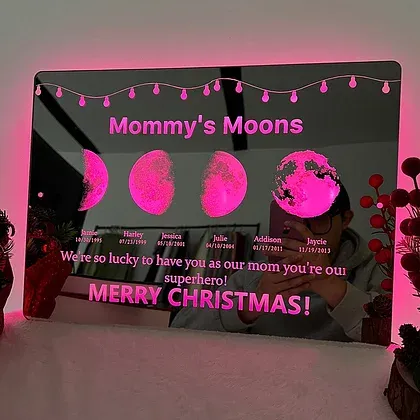 ✨Custom Led Mirror Light Frame with text and date - mommy's moons