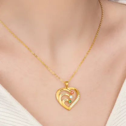 Personalized Family Heart Pendant Sterling Silver Necklace with 1-6 Engraved Names and Birthstones Mother's Day Birthday Gift for Mom Grandma