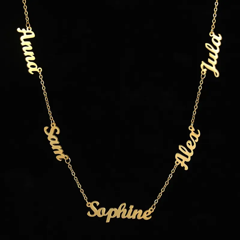 AS025 For Mother's Day Multiple Names Custom Cut Necklace Personalized Gift Stainless Steel Letter Necklace Anniversary Valentine's Day