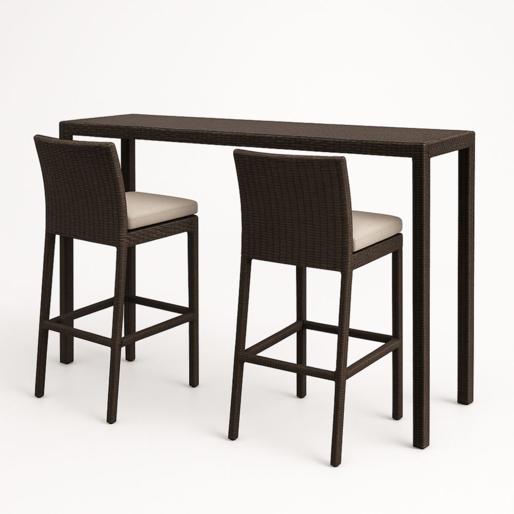 Ensemble de Bar en Résine Tressée Marron avec Table Rectangulaire et Chaises