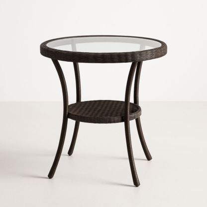 Table Ronde en Résine et Verre Trempé Marron