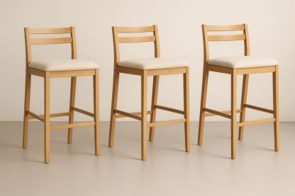 Ensemble de tabourets de bar en bois avec assise en tissu beige