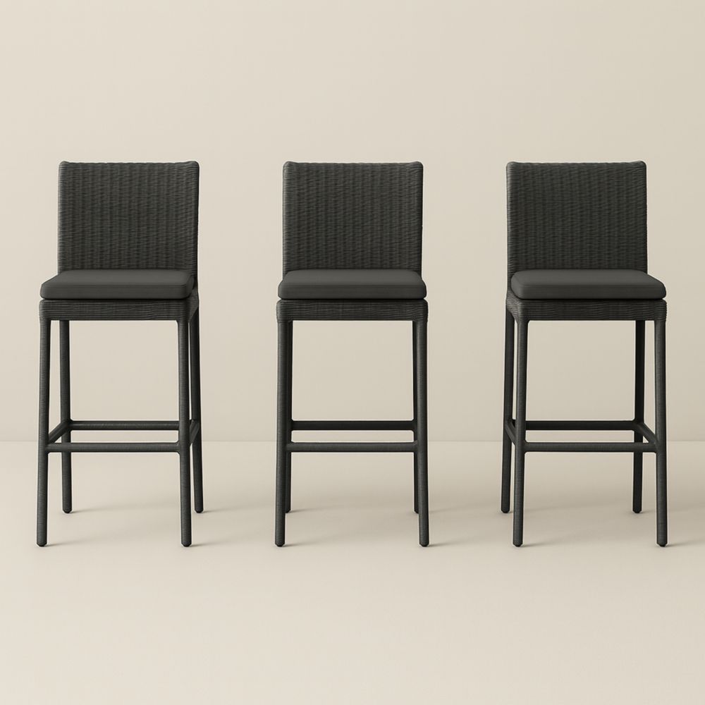 Tabouret de Bar en Rotin Synthétique Noir avec Coussin Ensemble de 3