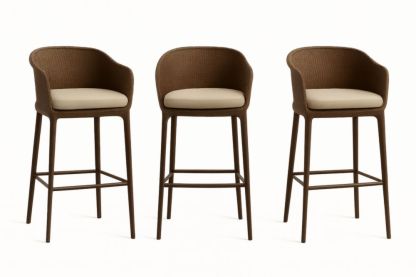 Tabourets de bar marron avec coussin crème en métal et polypropylène 115cm - Lot de 3