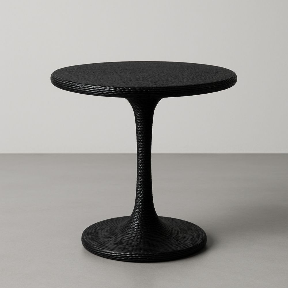 Table d'appoint ronde en rotin tressé noir 50 cm
