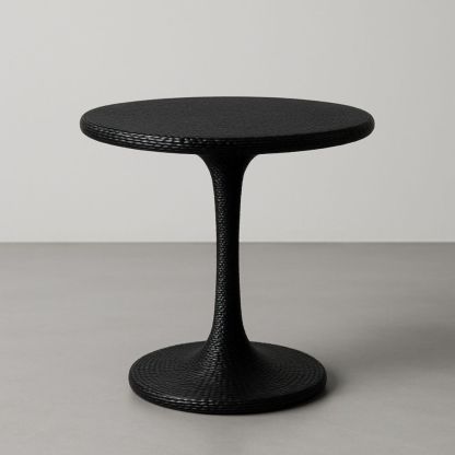 Table d'appoint ronde en rotin tressé noir 50 cm