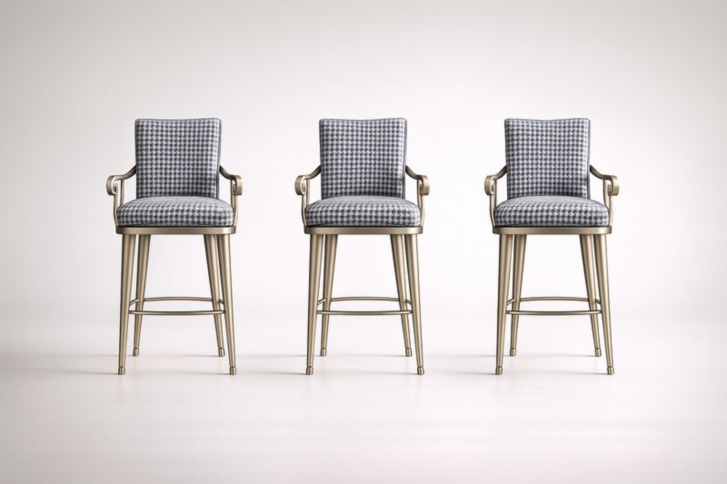 Ensemble de 3 Tabourets de Bar en Métal avec Accoudoirs Houndstooth Gris