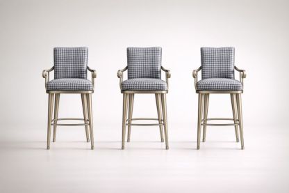 Ensemble de 3 Tabourets de Bar en Métal avec Accoudoirs Houndstooth Gris