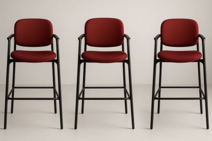 Lot de 3 chaises de bar en métal noir avec assise rembourrée rouge