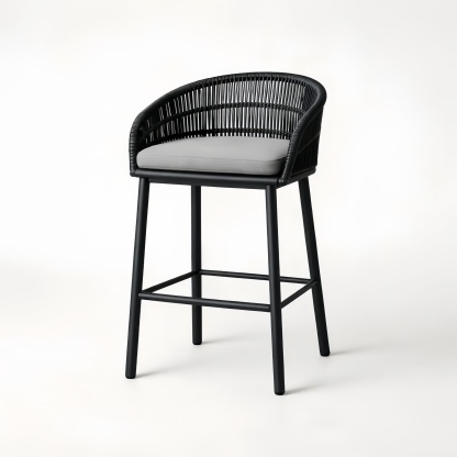 Sgabello da bar in metallo e rattan con seduta imbottita