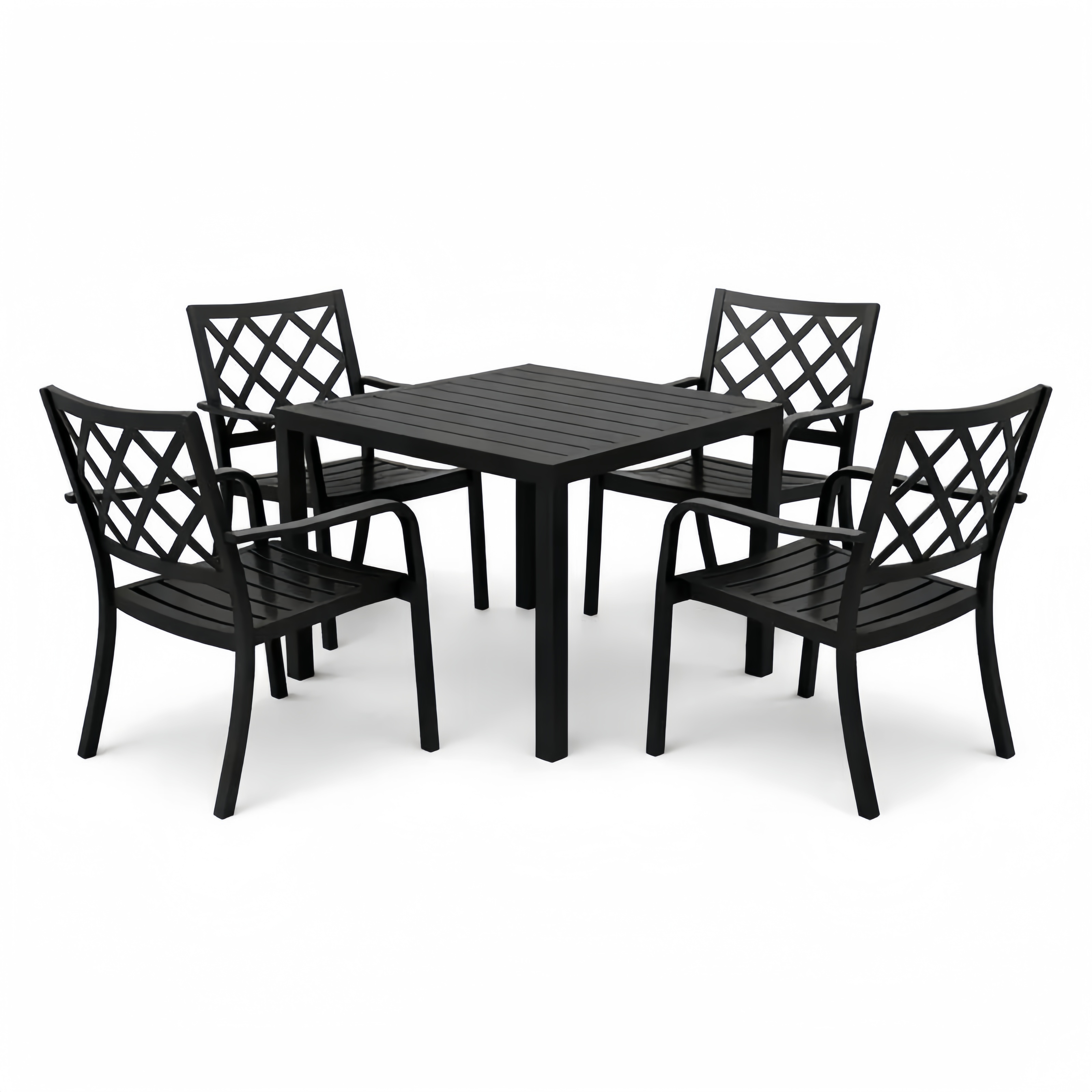 Set Tavolo Quadrato da Esterno con 4 Sedie in Alluminio Nero