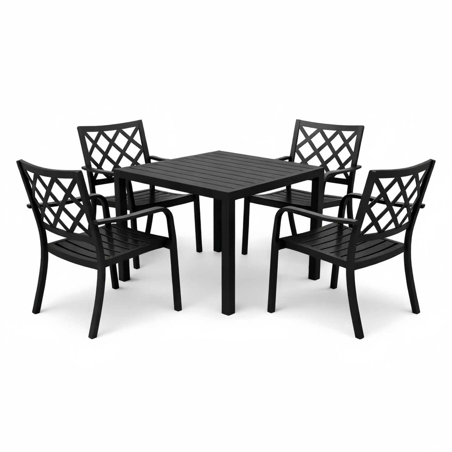 Set Tavolo Quadrato da Esterno con 4 Sedie in Alluminio Nero