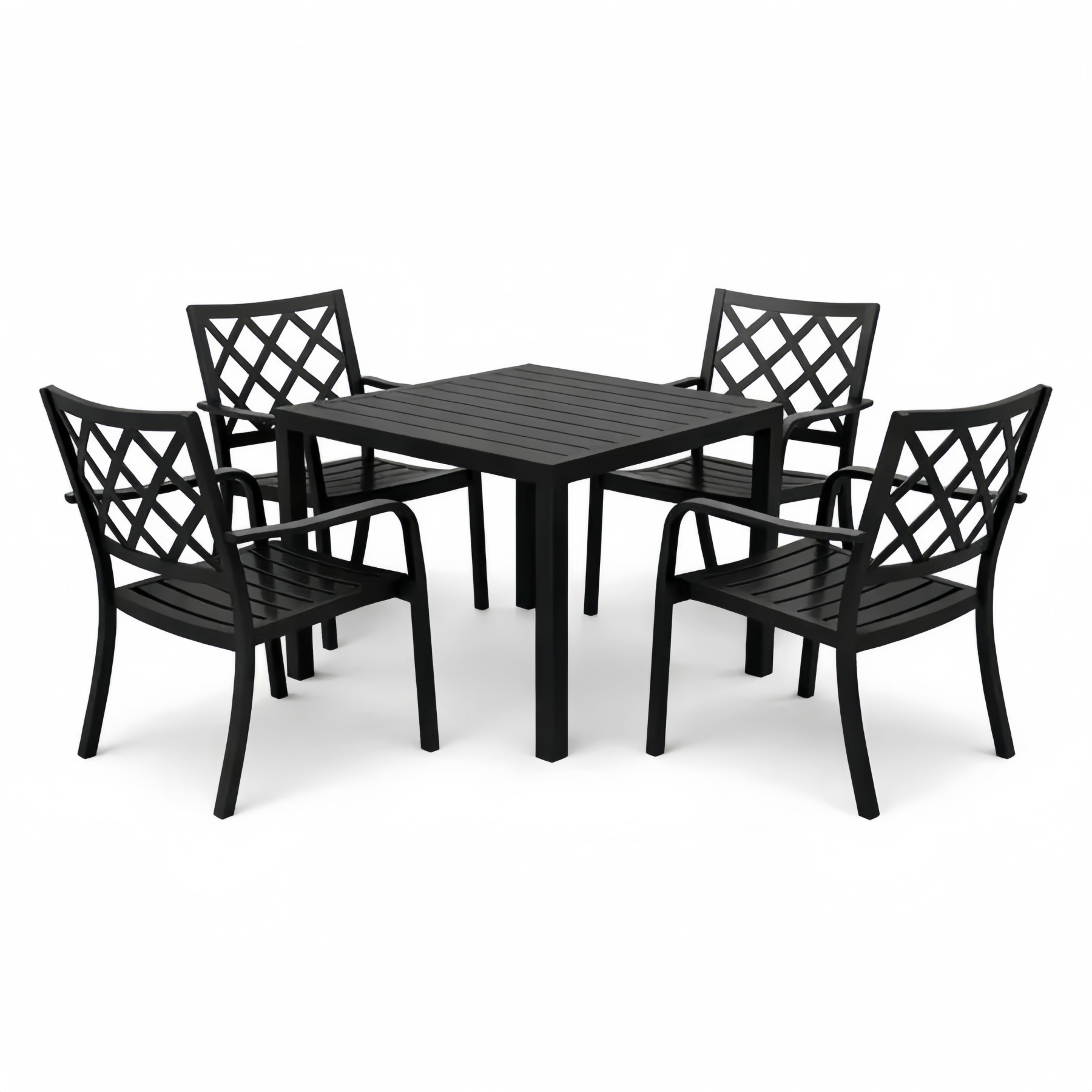 Set Tavolo Quadrato da Esterno con 4 Sedie in Alluminio Nero