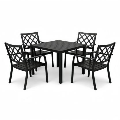 Set Tavolo Quadrato da Esterno con 4 Sedie in Alluminio Nero