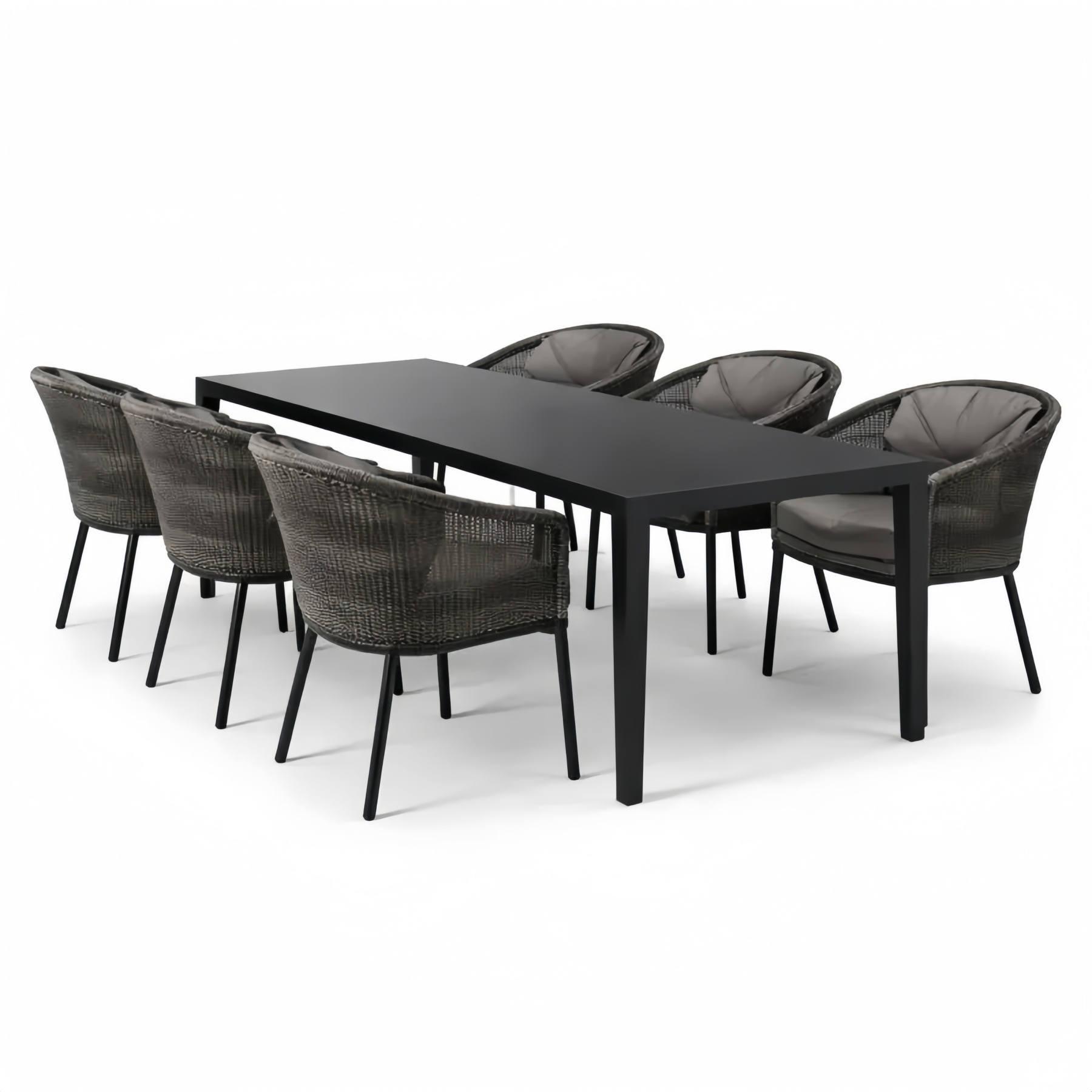 Set Tavolo Rettangolare e 6 Sedie da Esterno in Alluminio e Rattan Sintetico Nero/Grigio