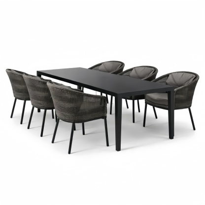 Set Tavolo Rettangolare e 6 Sedie da Esterno in Alluminio e Rattan Sintetico Nero/Grigio