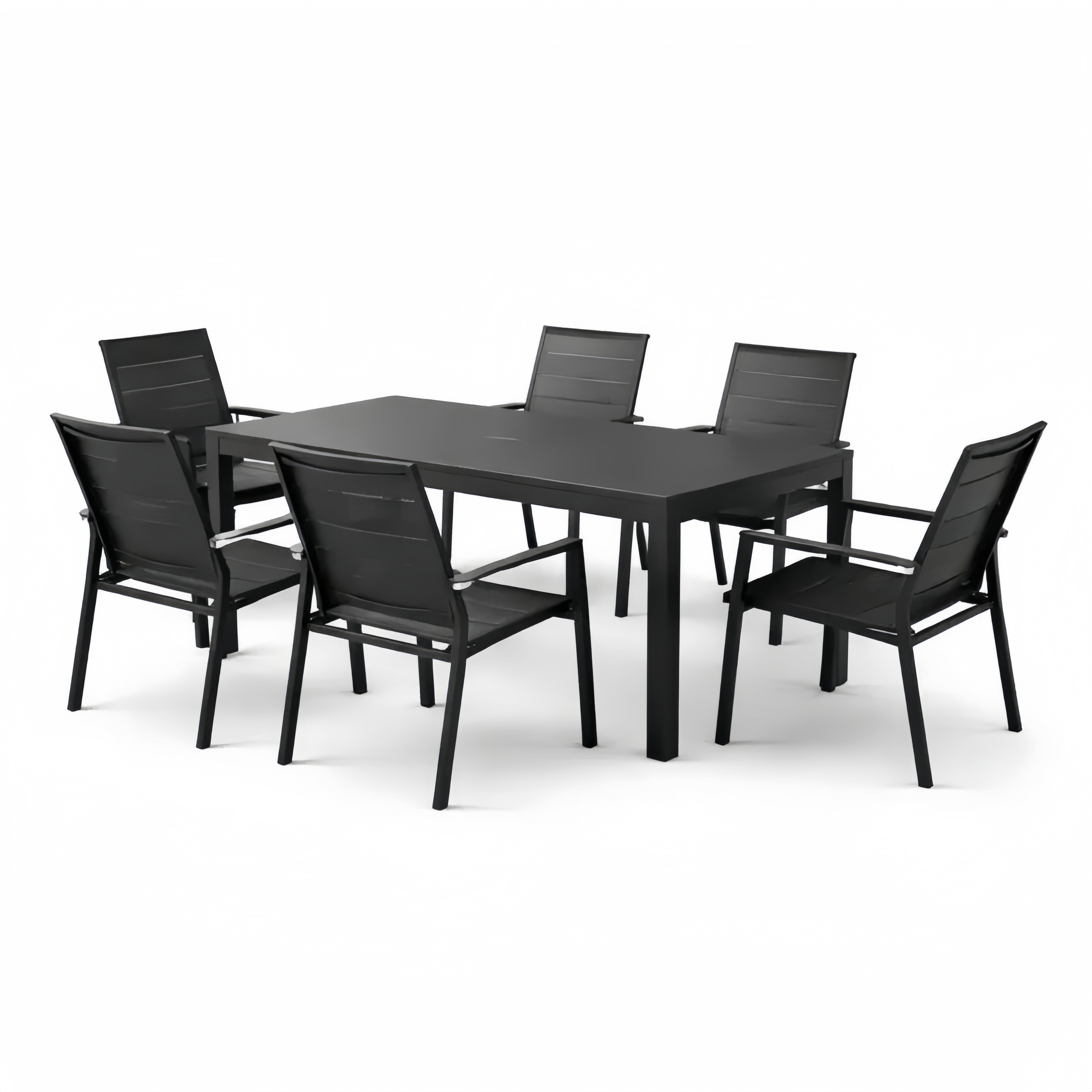 Set Tavolo e 6 Sedie da Giardino in Alluminio Nero