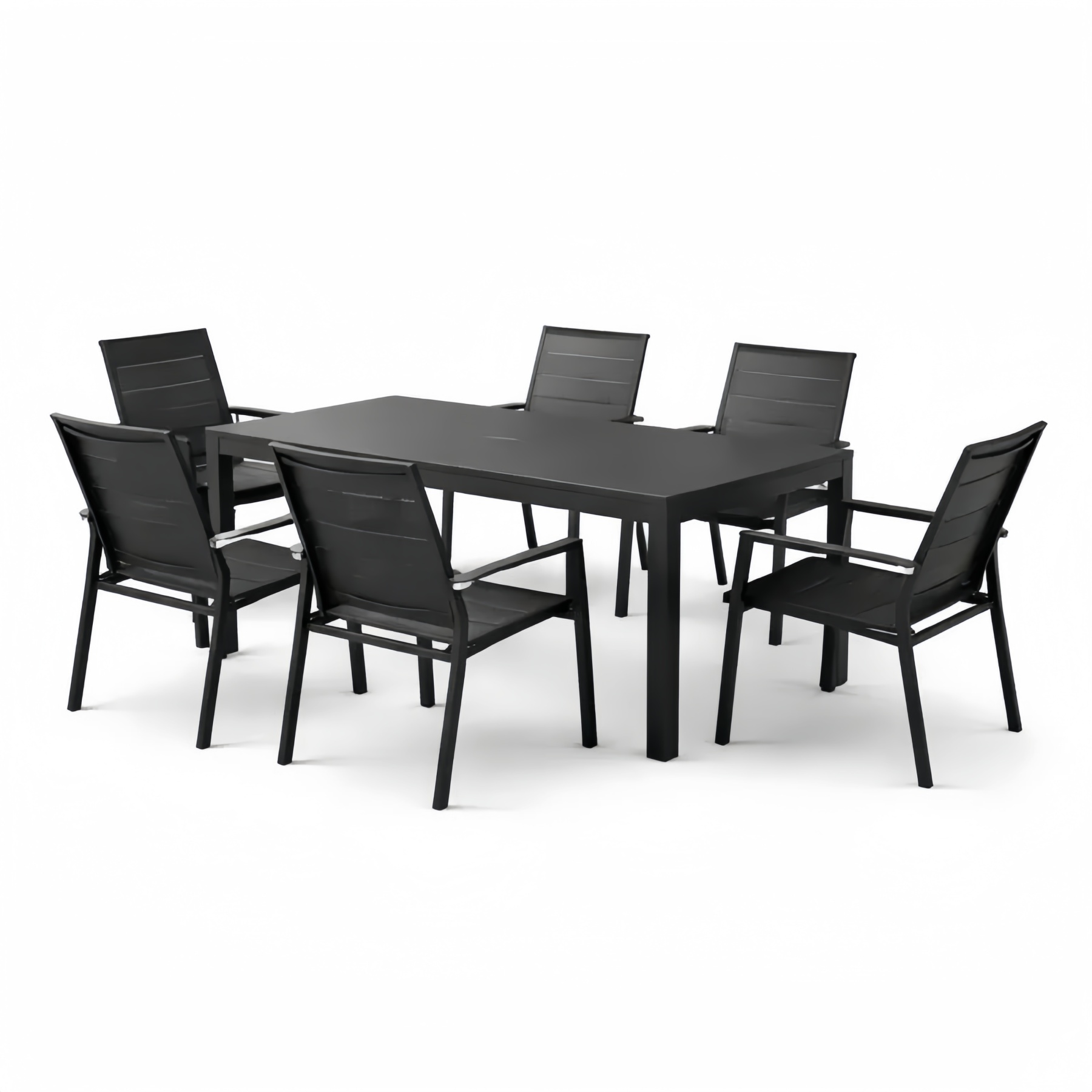 Set Tavolo e 6 Sedie da Giardino in Alluminio Nero