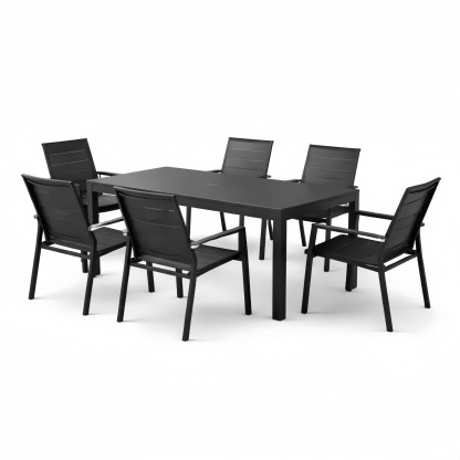 Set Tavolo e 6 Sedie da Giardino in Alluminio Nero