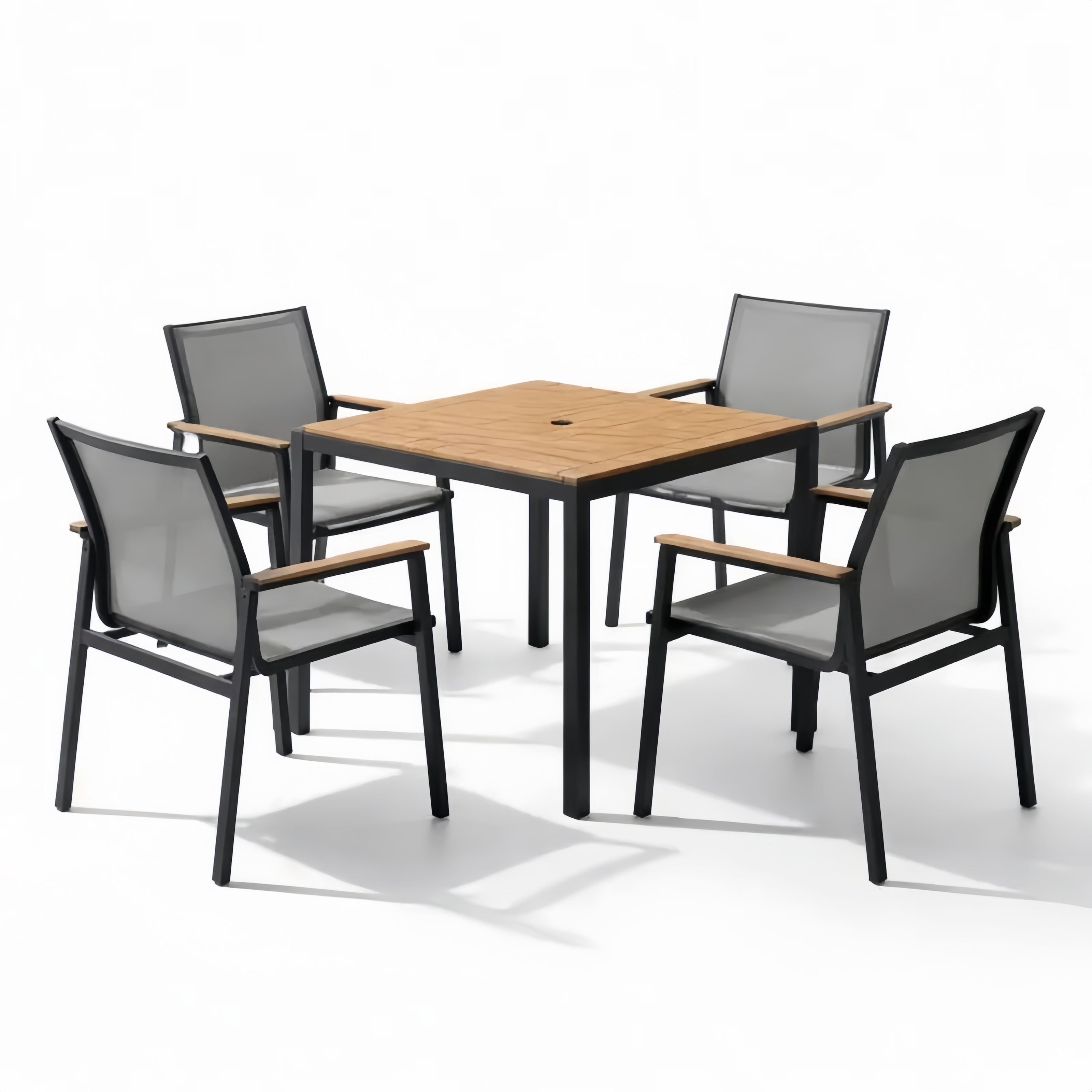 Set da Giardino in Alluminio con Tavolo Quadrato e 4 Sedie in Textilene