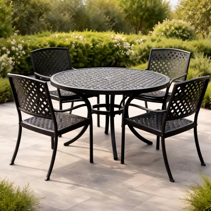 Set Tavolo Rotondo e Sedie da Giardino in Alluminio, Diametro 120 cm