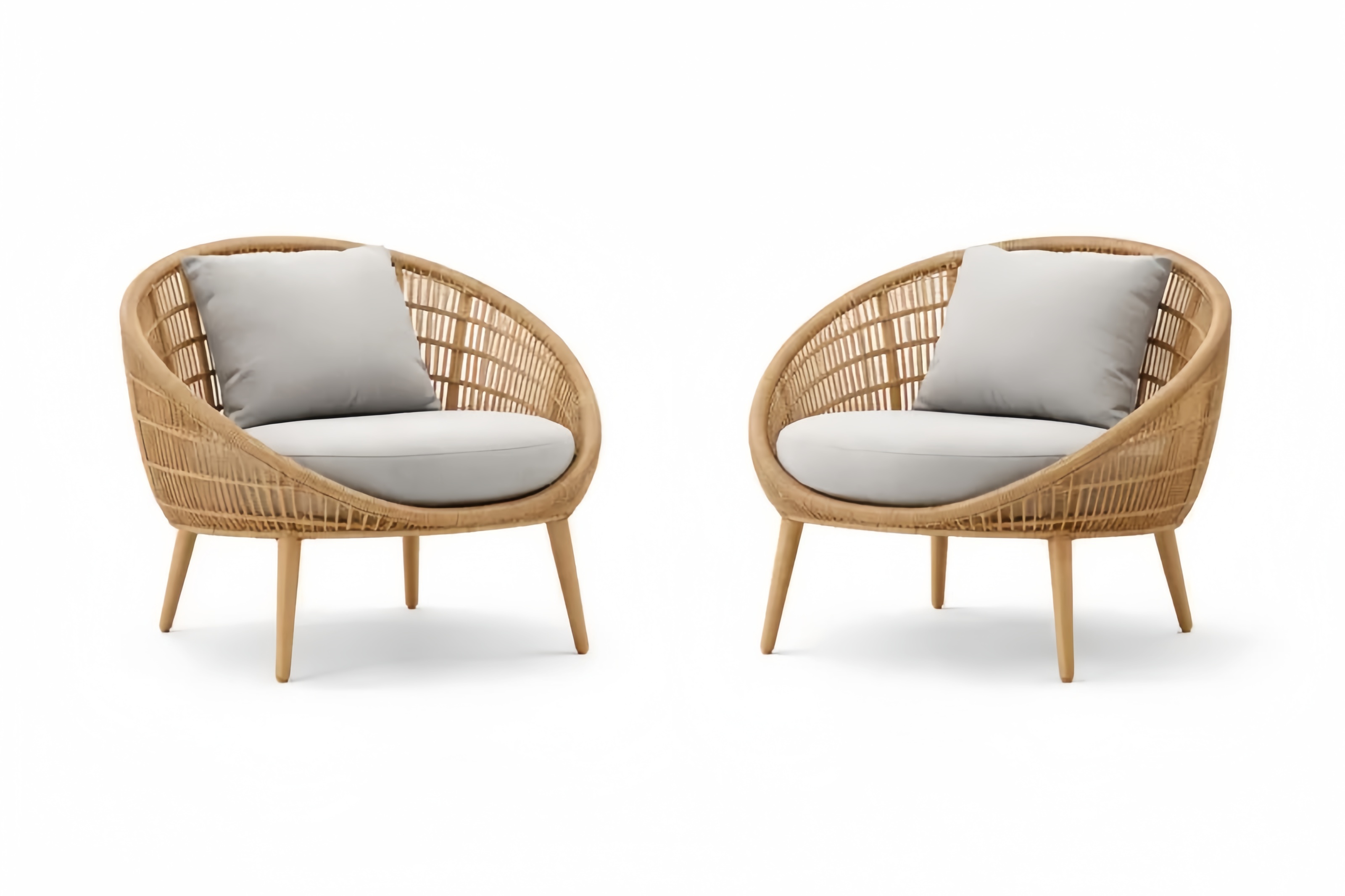 Set di 2 Poltrone in Rattan con Cuscini in Tessuto Grigio