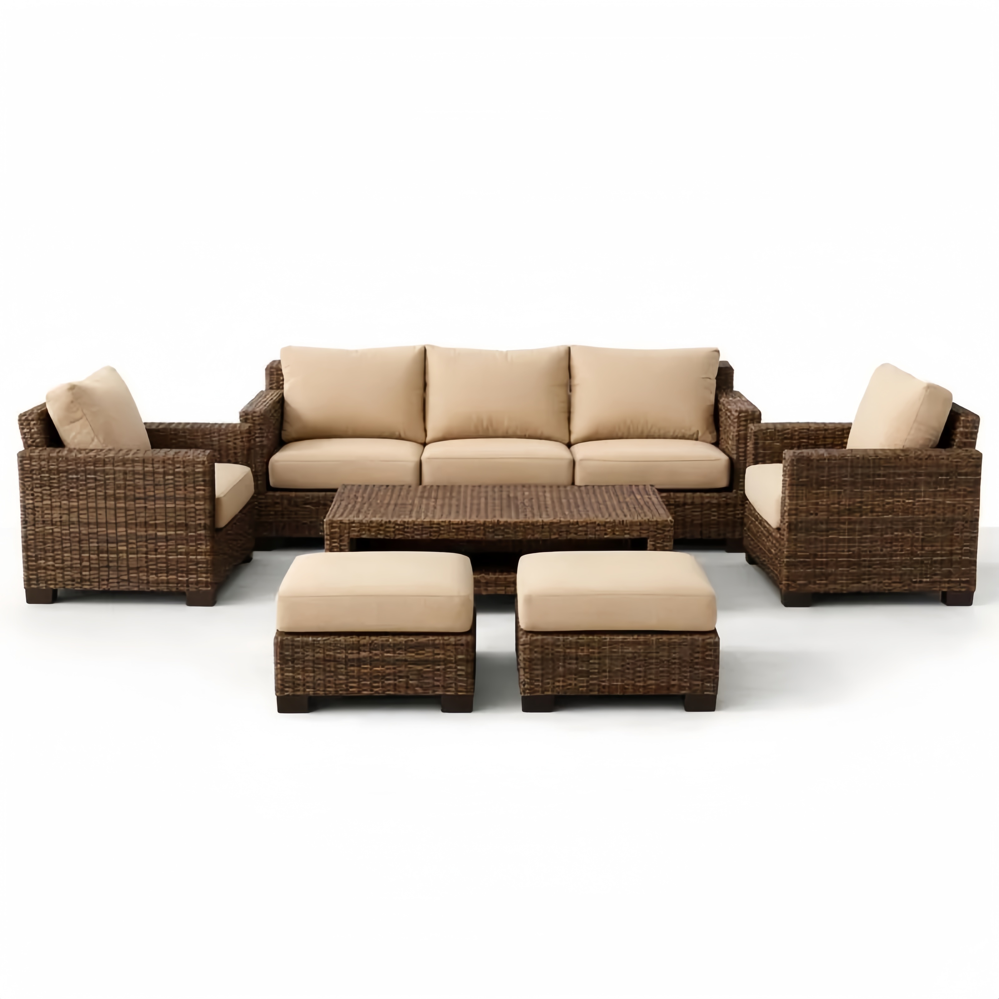 Set di Mobili da Giardino in Rattan Marrone con Cuscini Beige
