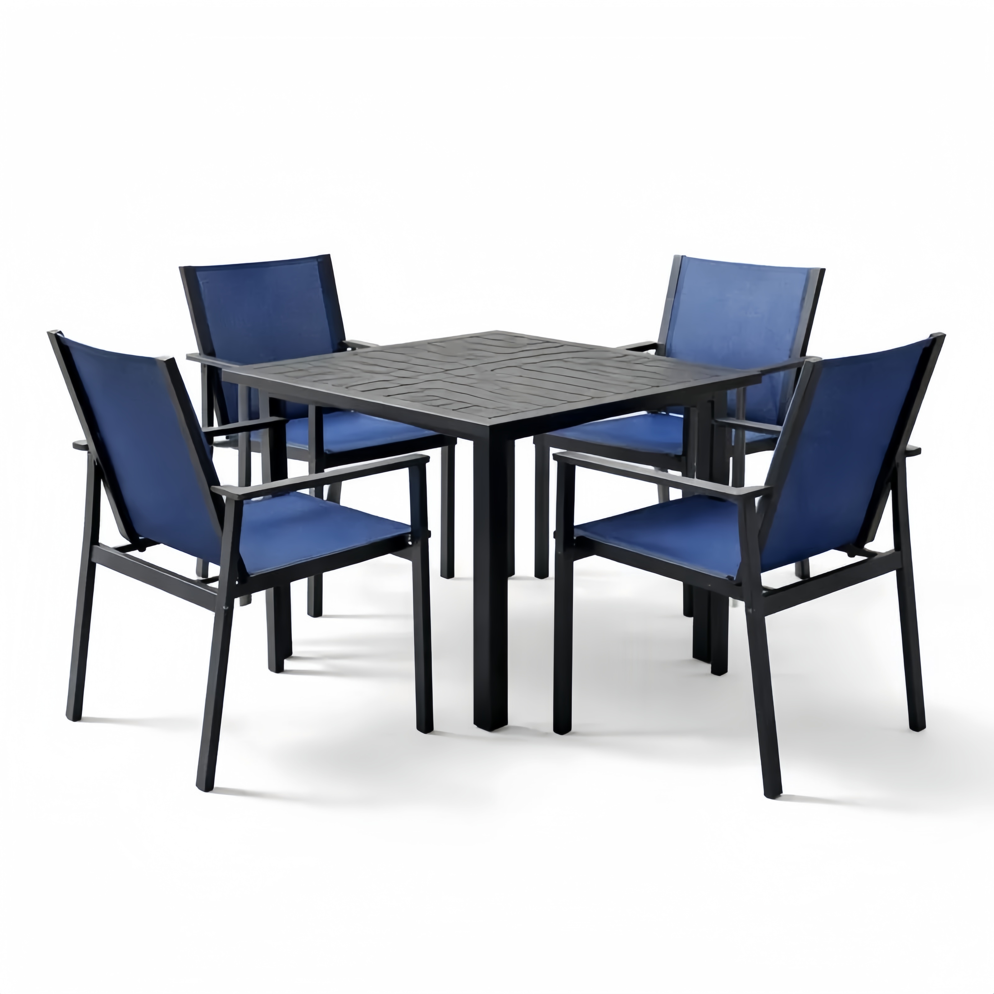 Set da Pranzo Esterno con Tavolo in Metallo e 4 Sedie in Tessuto